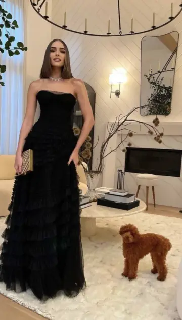 Minimalist Tulle Pleated Prom Gown Black Women's Corset Maxi Evening Dress Birthday Dress RS2921