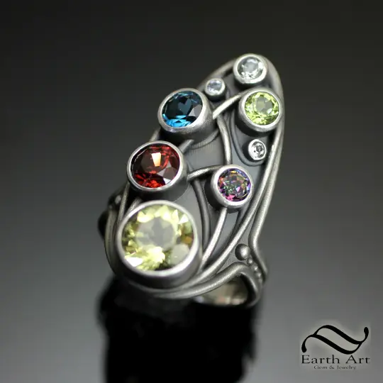 Lemon Quartz Solar System Ring - Sterling Silver