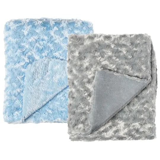 Baby Mode Baby Boys and Baby Girls 2 Pack Curly Plush Baby Blankets, Blue and Gray