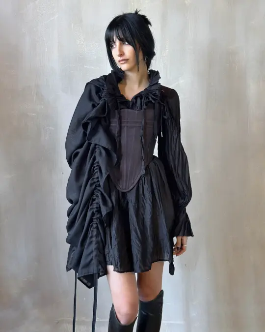 FW'24:  Black Drawstring Shawl in Wool