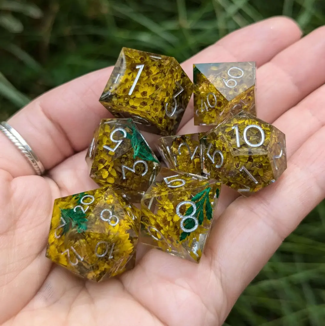 Enchanted Meadow Dice Set – Sharp Edge Floral DnD Dice FLAWED | Fennek & Finch