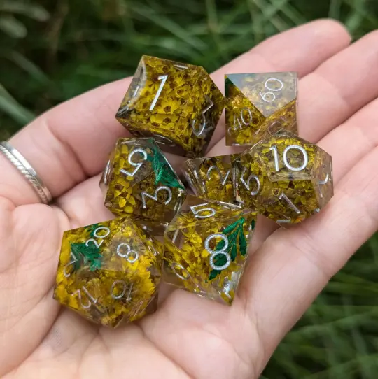 Enchanted Meadow Dice Set – Sharp Edge Floral DnD Dice FLAWED | Fennek & Finch
