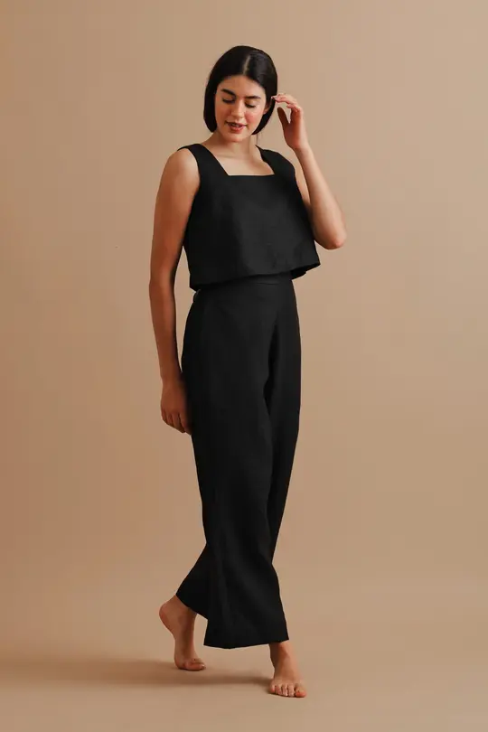 Black Story Linen Cropped Pants