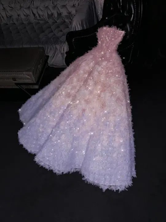 Light pink strapless, fitted waist, full skirt, long ball gown, bridal dress R8797
