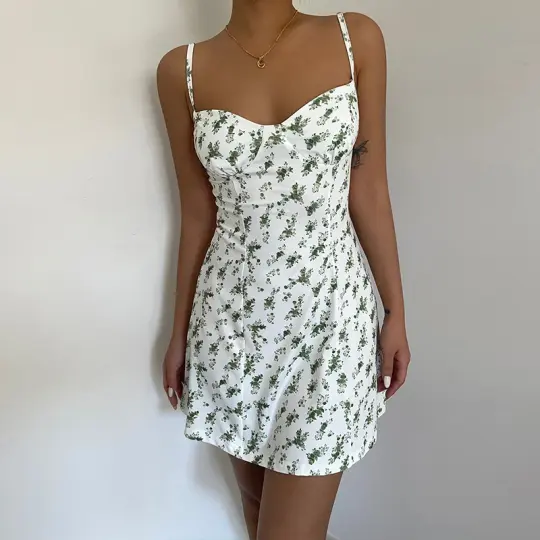 European and American style low-cut backless sexy suspender floral dress high waist slim A-line hip skirt R3038