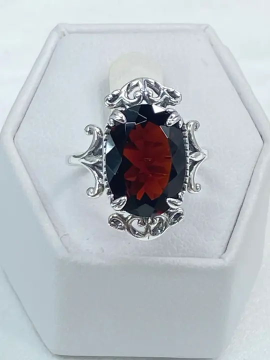 Natural Garnet Ring, Size 6, Sterling Silver Filigree, Gothic Jewelry, #D84 - Ready to Ship