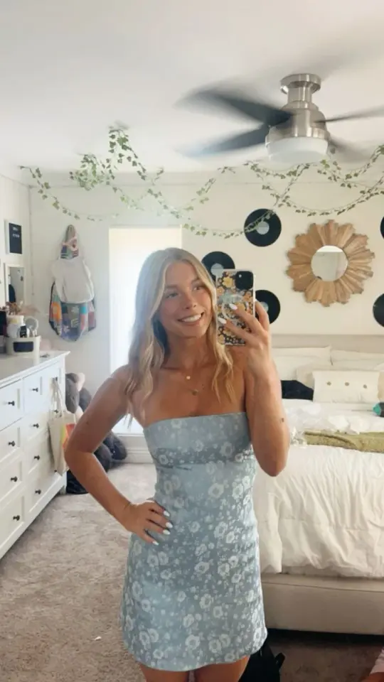 Fresh Pale Blue Floral Sheath Strapless Bodycon Mini Dress Homecoming Dress RS246