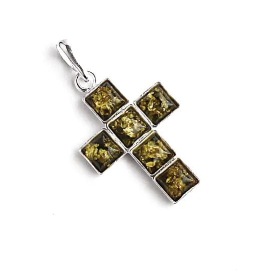 Unisex Green Amber Cross Pendant