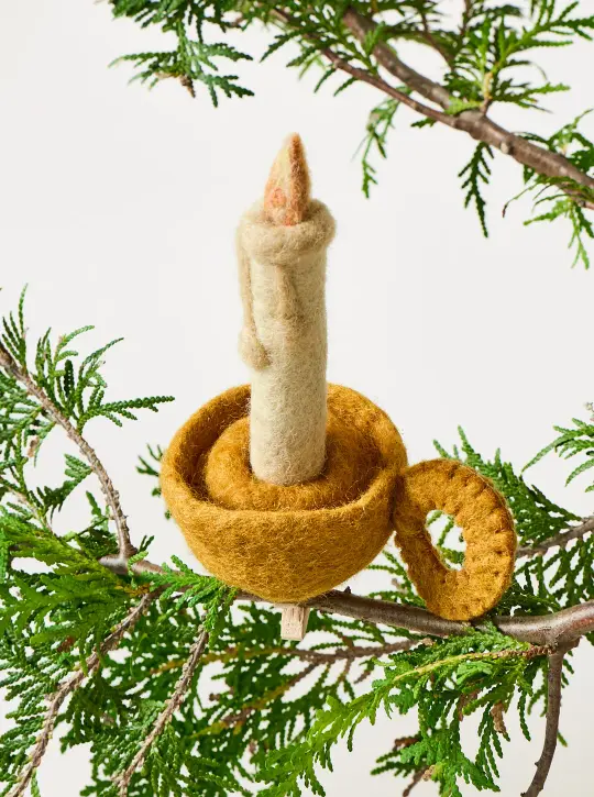 Felted Candle Tree Clip Ornament
