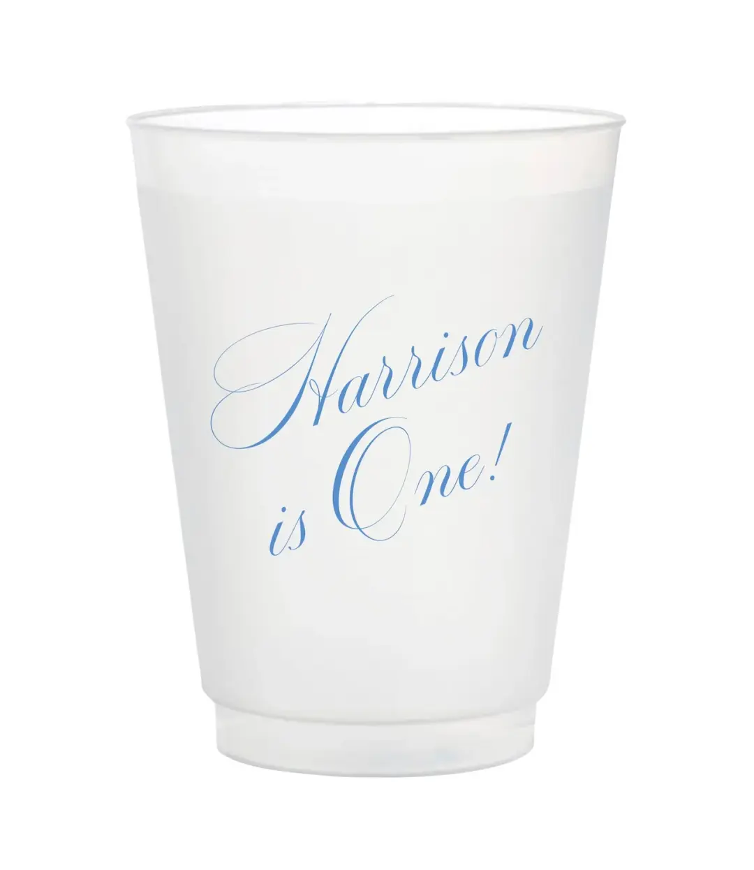 Custom printed blue slanted script birthday frosted party cup
