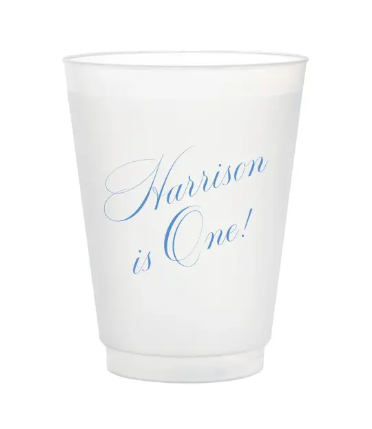 Custom printed blue slanted script birthday frosted party cup