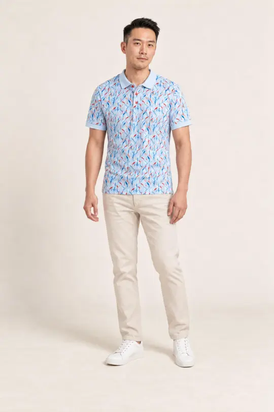 Men's Polo Tee - Blue Lucky Bamboo