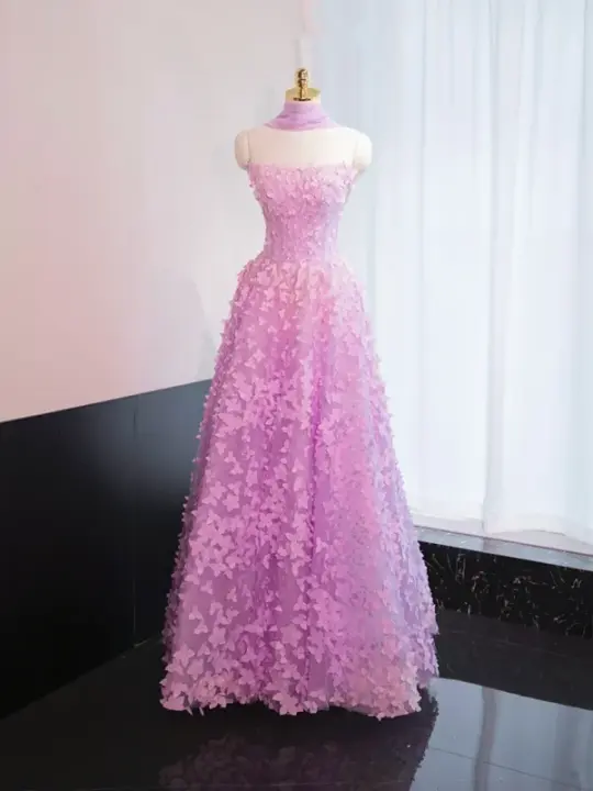 Light purple halter-neck fitted long ball gown, bridal dress R8964