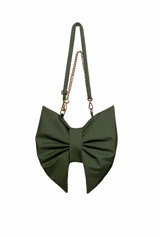 Bow Clutch Purse in Khaki