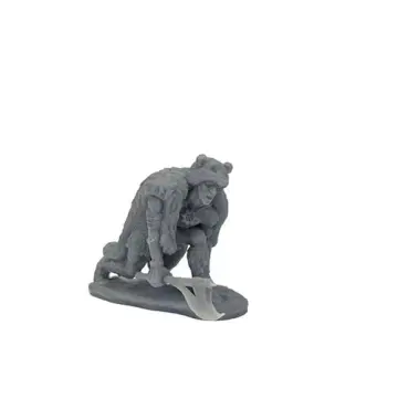 Unpainted 28mm 3D-printed resin frost giant crawling under a bear pelt, dragging a broad axe - tabletop RPG miniature for D&D, Pathfinder & wargaming
