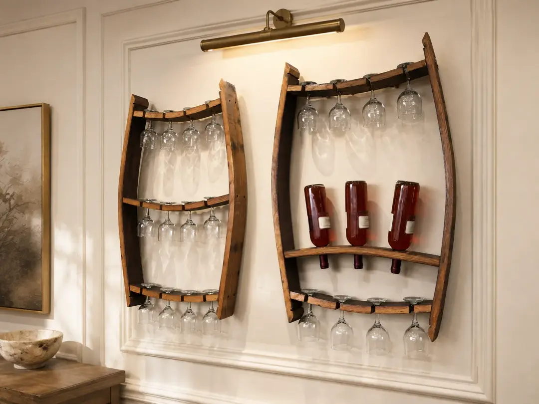 Whiskey & Wine Barrel Stave Trio Pack — Bottle & Glass Wall Racks