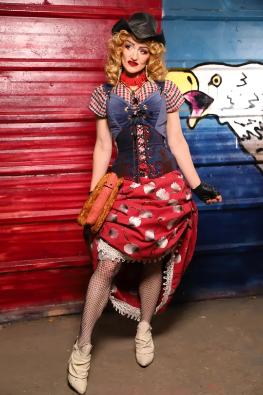 Swoon Skirt w/white lace trim in Red Lantern Blossoms - The Ameri-can-can Collection