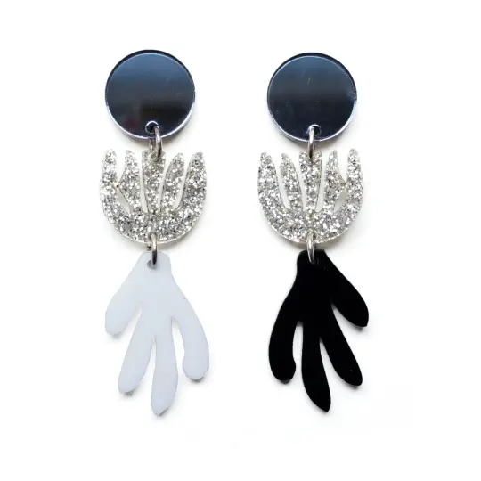 Black and White Acrylic Laser Cut Mis Matched Matisse Earrings