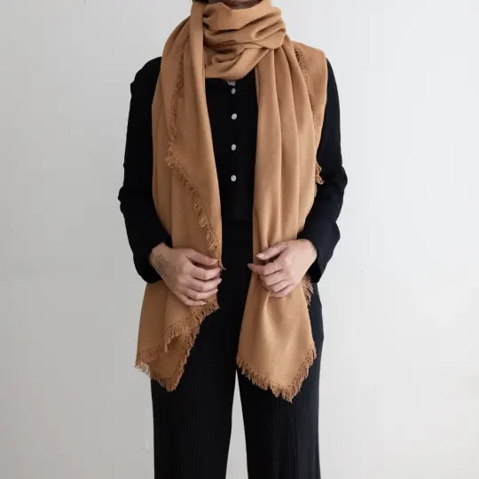 Silk Noil Wrap Scarf | Caramel