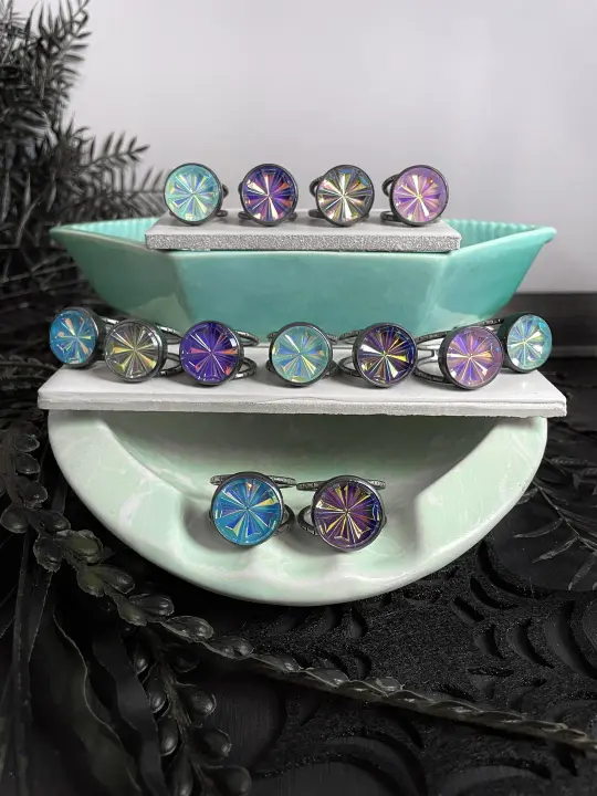 Small Antique Glass Orbit Rings - Sizes 5-11 - 13 available