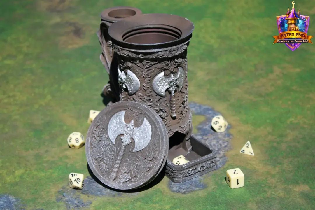 Barbarian 3D Printed RPG Dice Tower & Can Holder Combo: Fate's End Collection