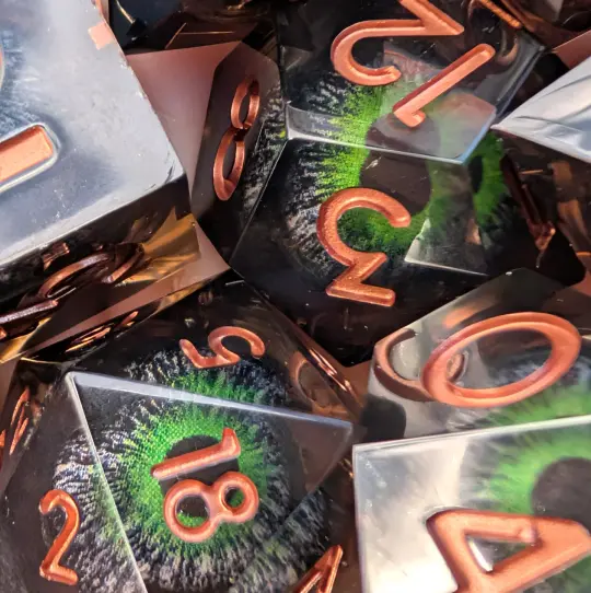 Moving Eye Liquid Core DnD Dice Set - Black & Green - The Hollow Gaze