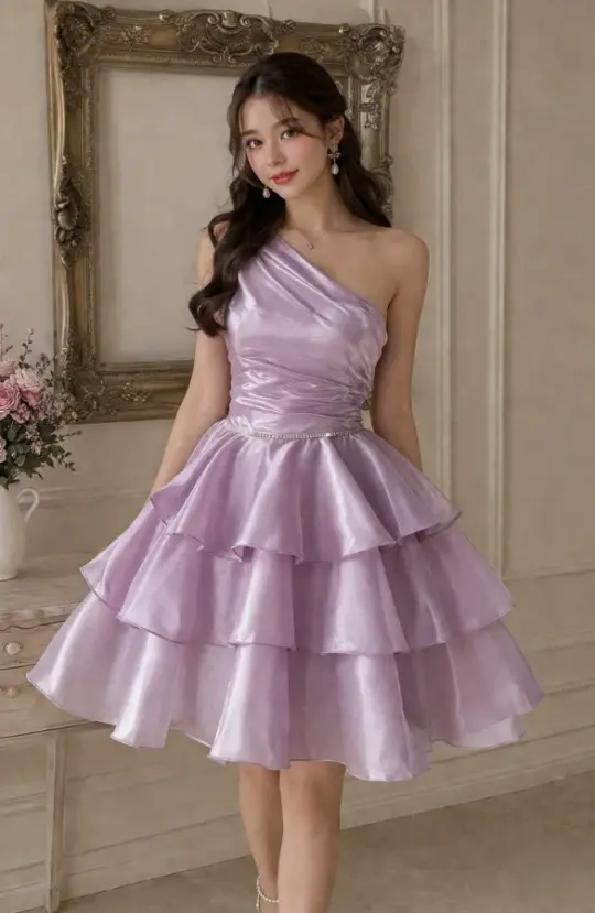 Ruffled Silky Women's Homecoming Dress Lavender Corset Short Prom Dress Party Dress RS2449