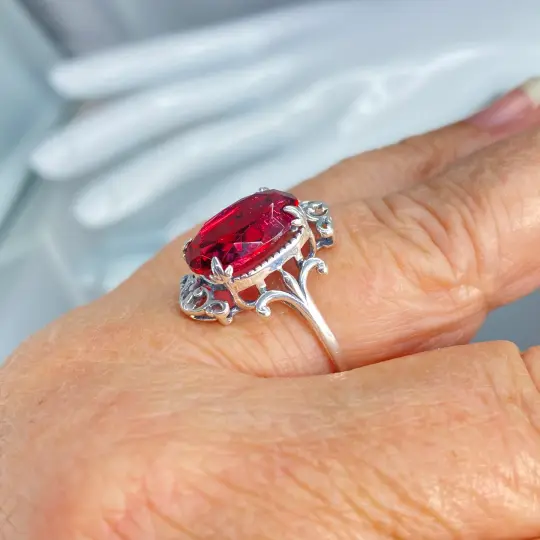 Red Ruby Ring, Size 9, Oval Gem, Gothic Vintage Style Jewelry, #D84 - Ready to Ship