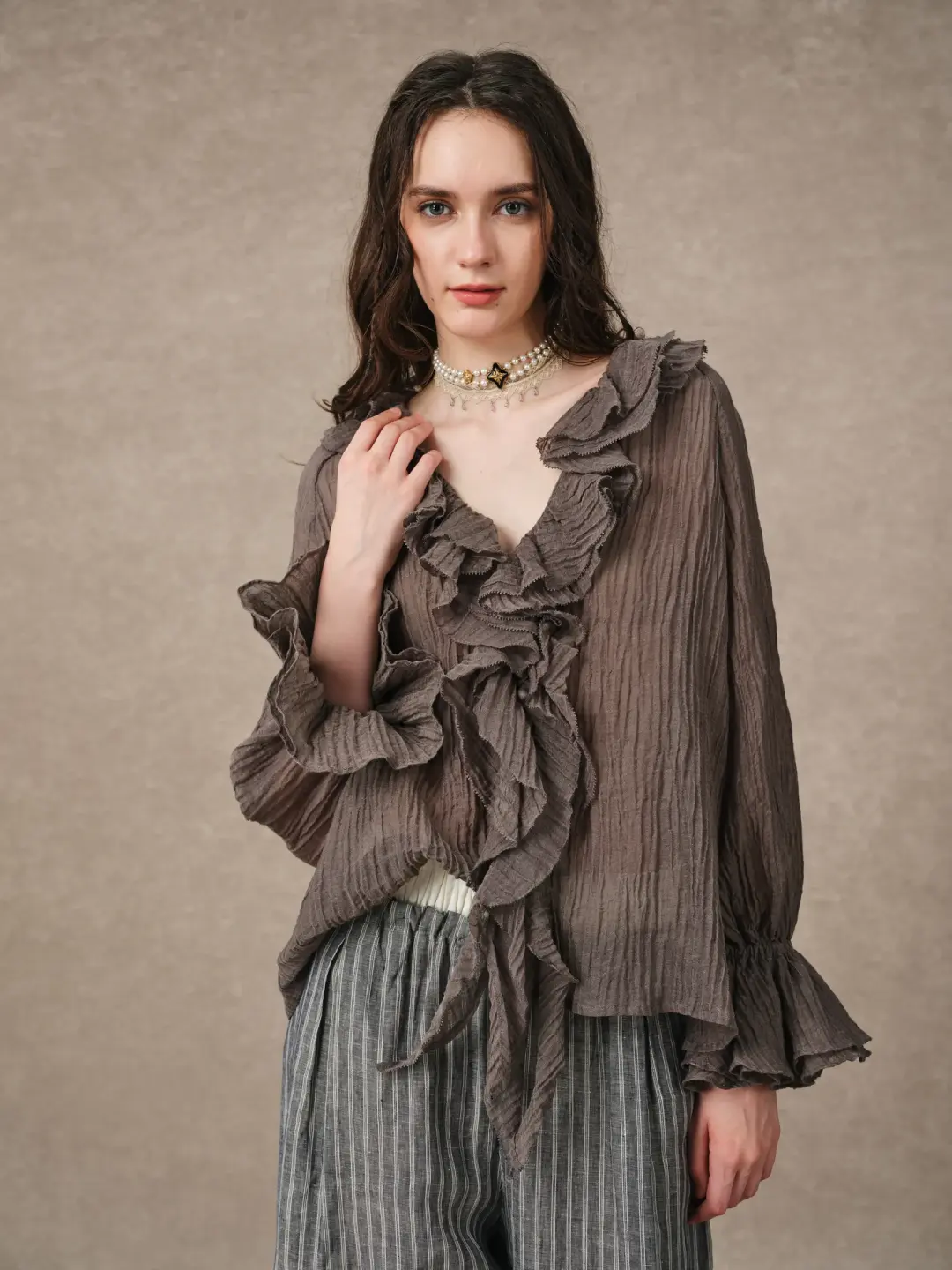 Nebula | Grey Ruffle Oversized Shirt