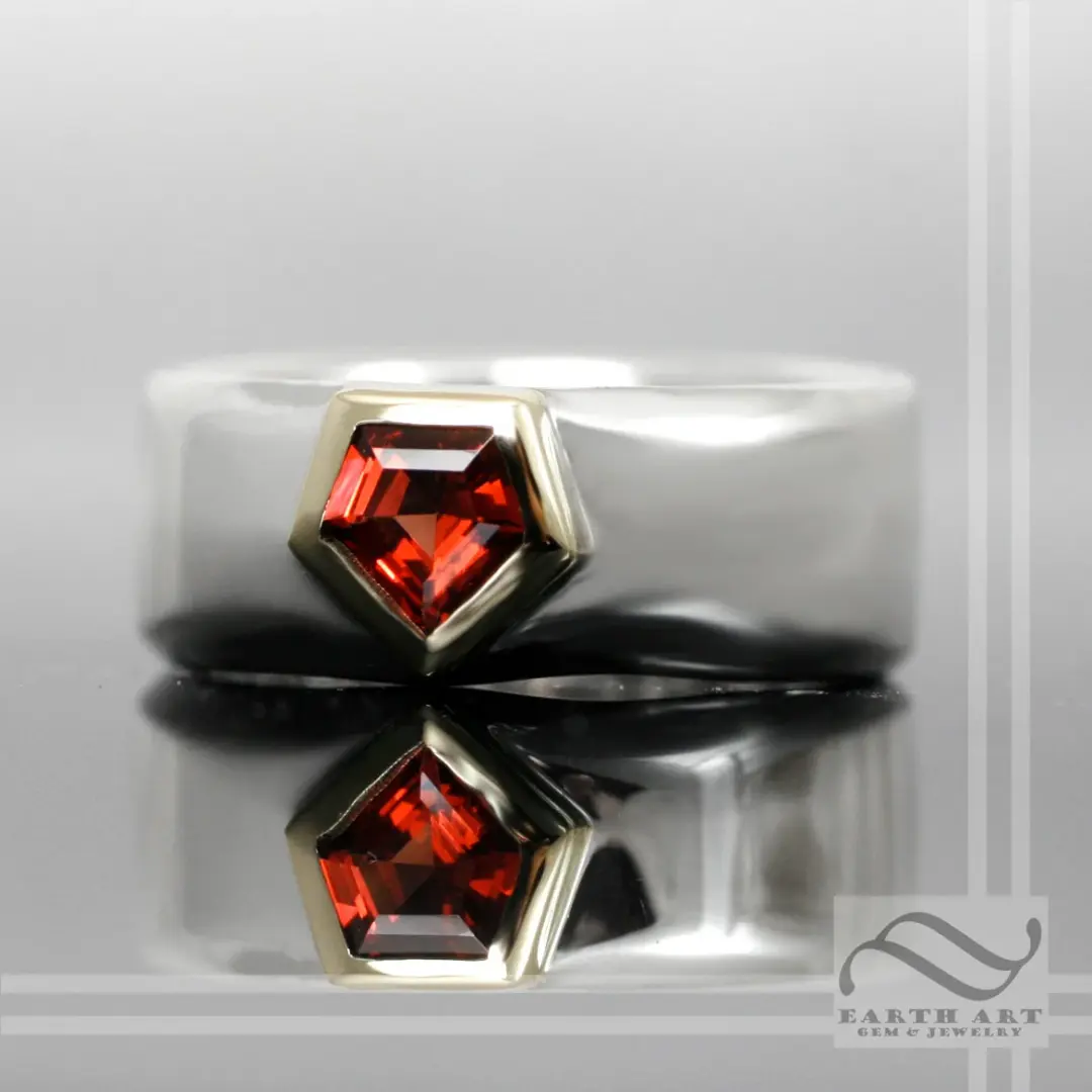 Mens Super Ring - Sterling Silver and 14k yellow gold with Garnet