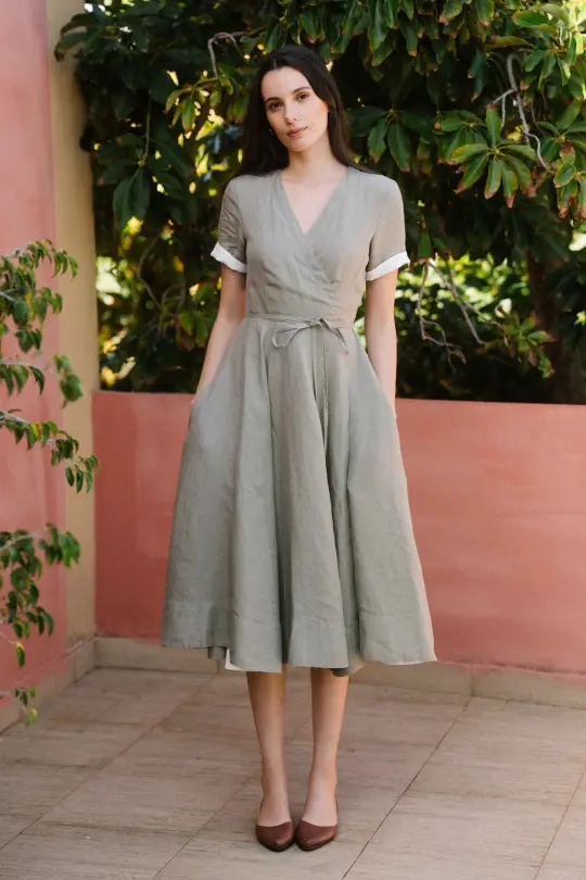 Wrap – Linen Wrap Dress with Short Sleeves