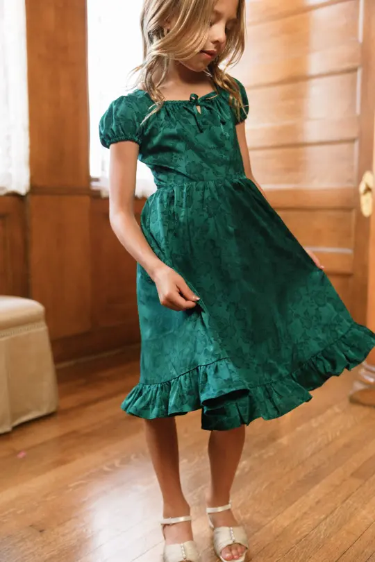 Teen Amira Dress in Emerald Satin