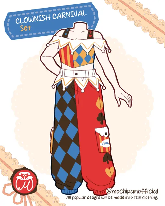 (Interest Check) Clownish Carnival Crop Top & Pants (In Development)