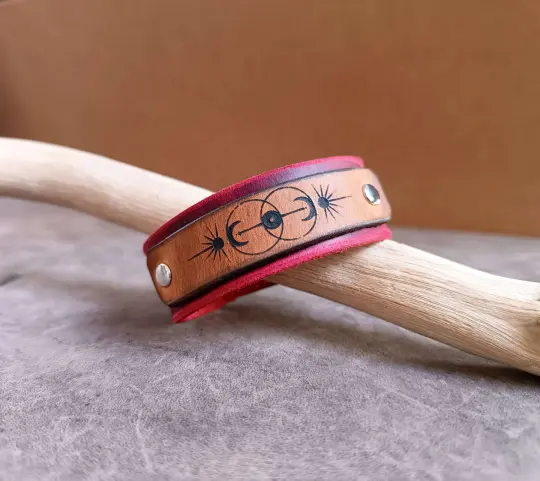 Vesica Piscis Sacred Geometry Bracelet | Alchemical Sun & Moon Leather Cuff