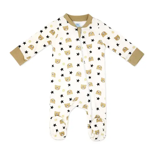 Baby Mode Baby Girls Bear Family Zippered Footed Sleeper, 6-9M