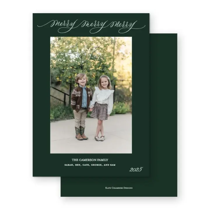 Green "Merry, Merry, Merry" Holiday Card