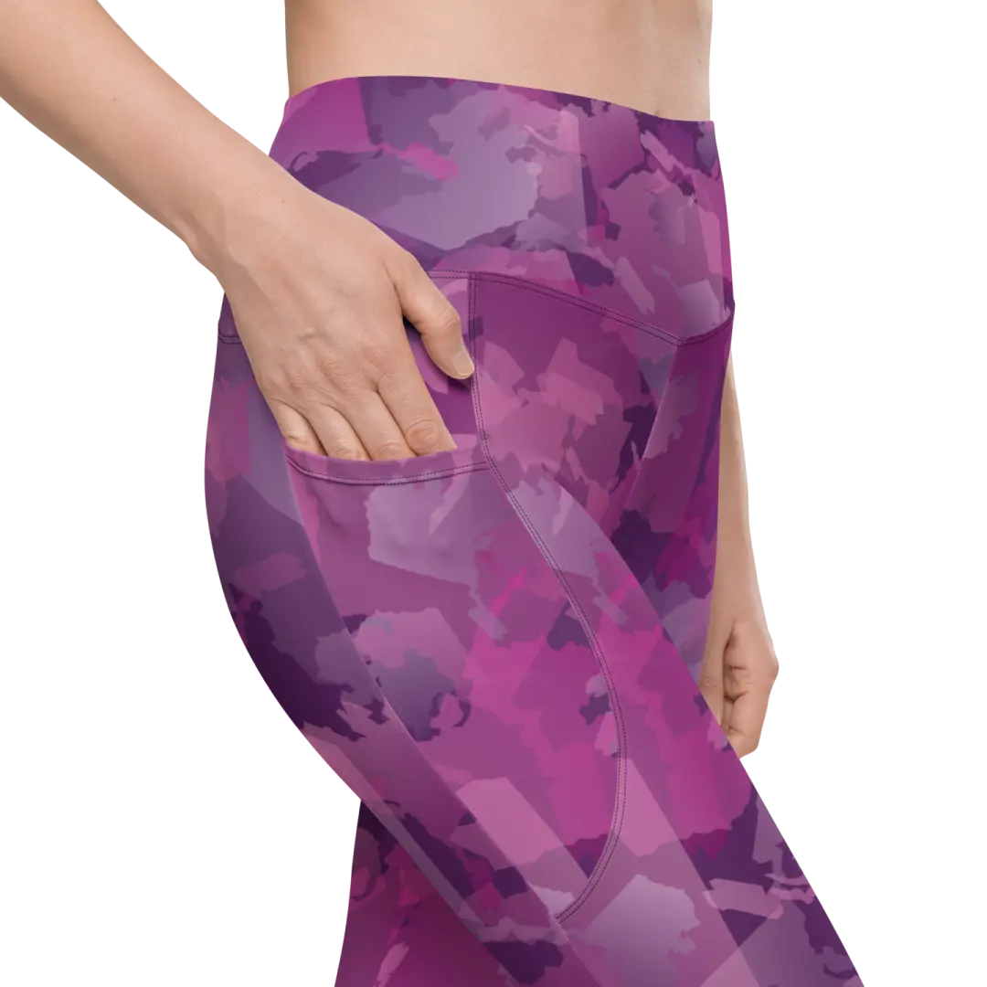 Pocketed, High Waist AK Pattern Leggings - Blueberry