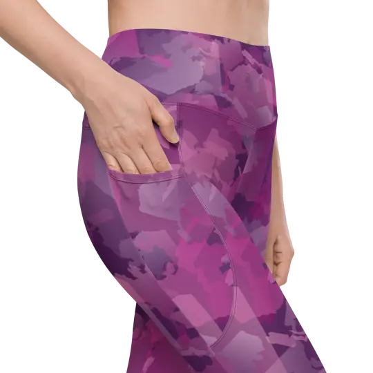 Pocketed, High Waist AK Pattern Leggings - Blueberry