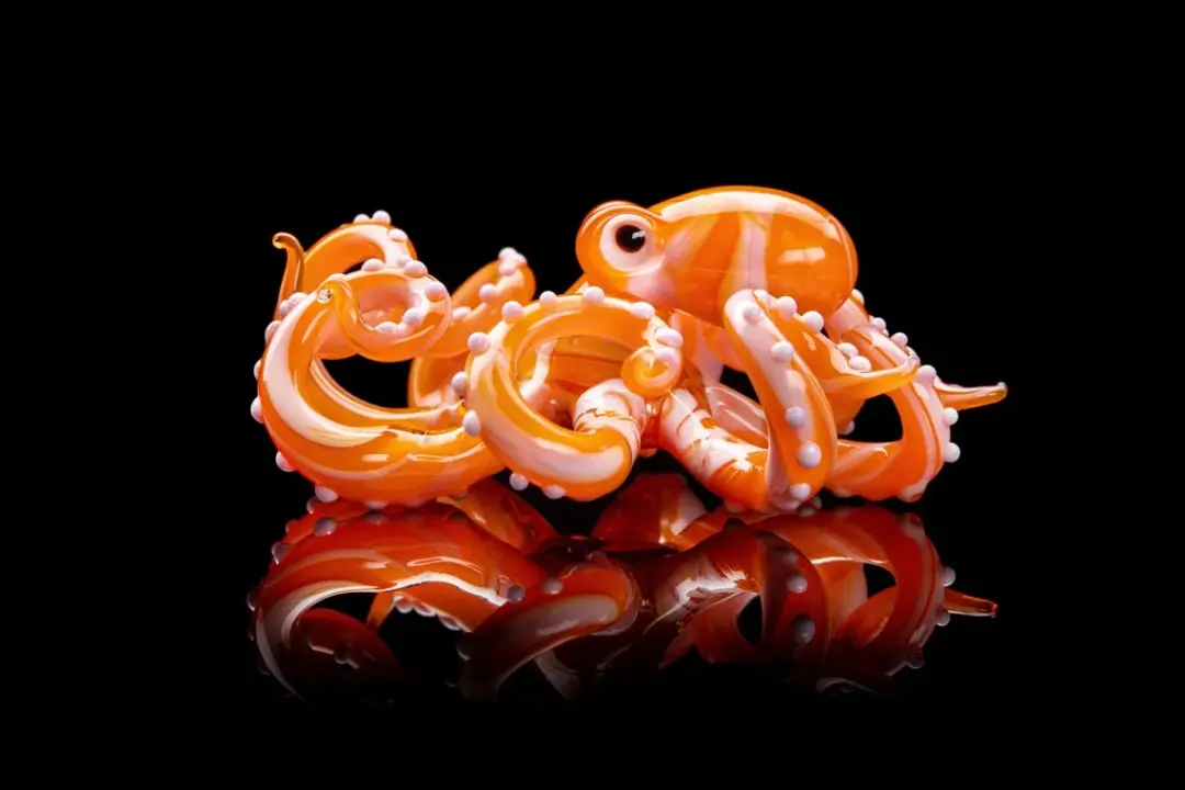 Orange-Pink Blown Glass Octopus glass figurine Octopus Glass Ocean Octopus  Kraken Glass Octopus Figurine