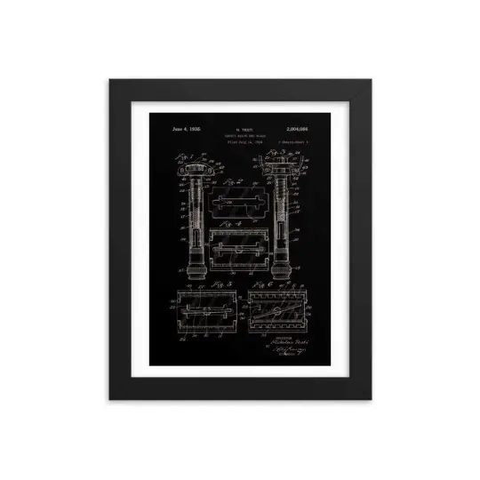 Vintage Gillette TTO Patent Drawing 1935 Elegant Black Framed Print