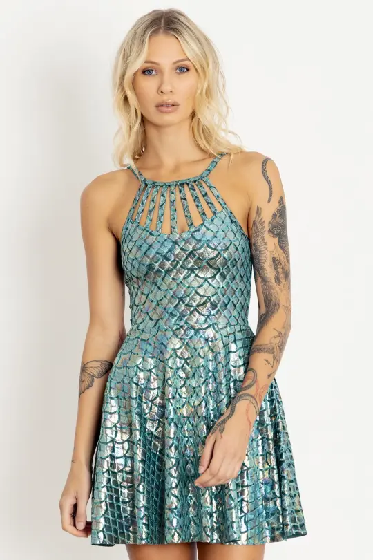 Mermaid Ocean Velvet Strapped Up Dress