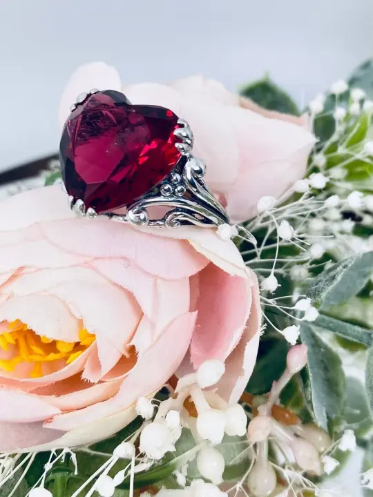Heart Ring, Size 7, Ruby Heart Gem, Art Deco Jewelry, #D213 - Ready to Ship