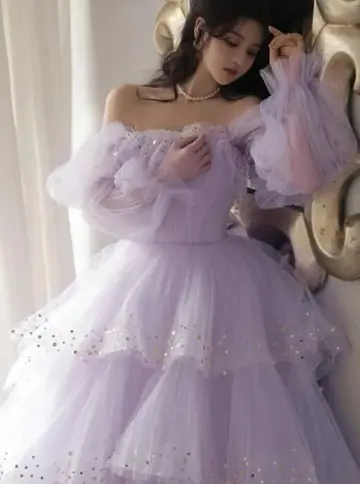 Puffy Sequins Ruffled Women's Prom Gown Lavender Corset Maxi Evening Dress Birthday Dress — Fall Outfit 2026 New RS3151