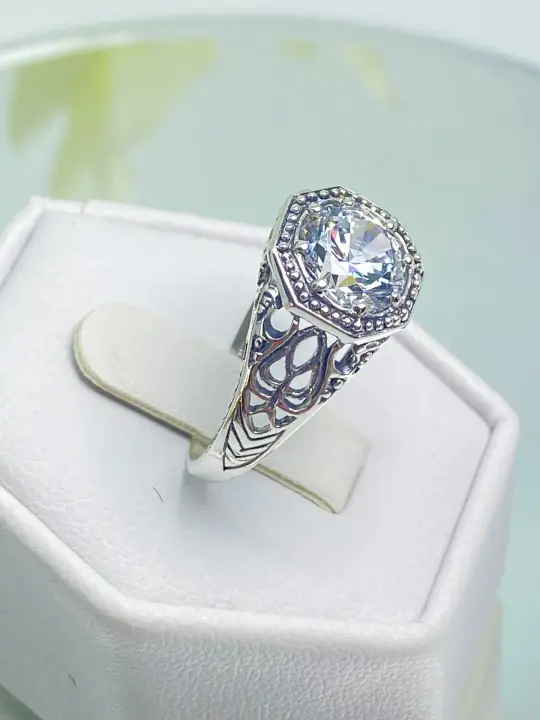 White CZ Ring, Size 6, Sterling Silver Victorian Jewelry #D11 - Ready to Ship