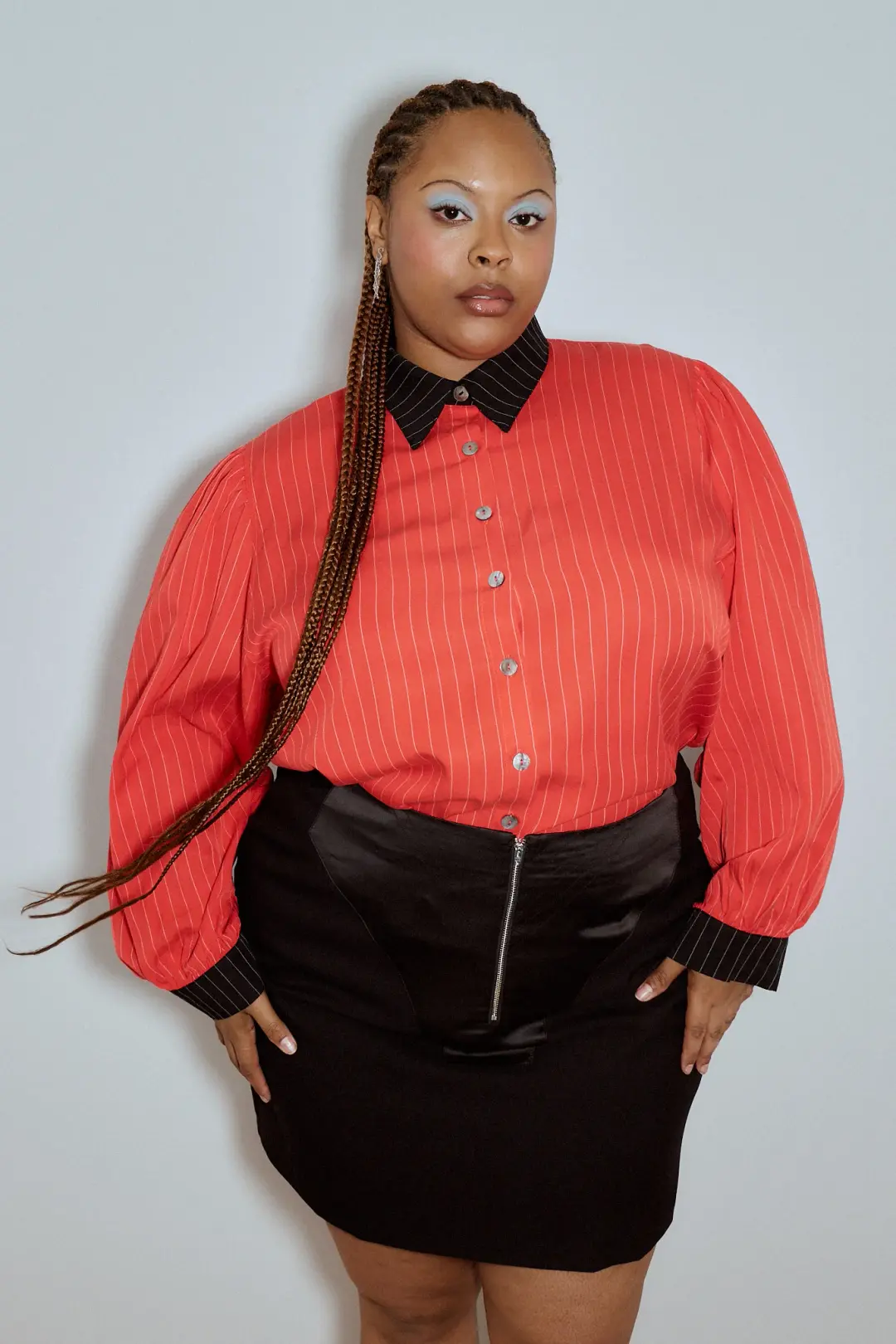 Boss Blouse Woven Tencel Stripe Red / Black