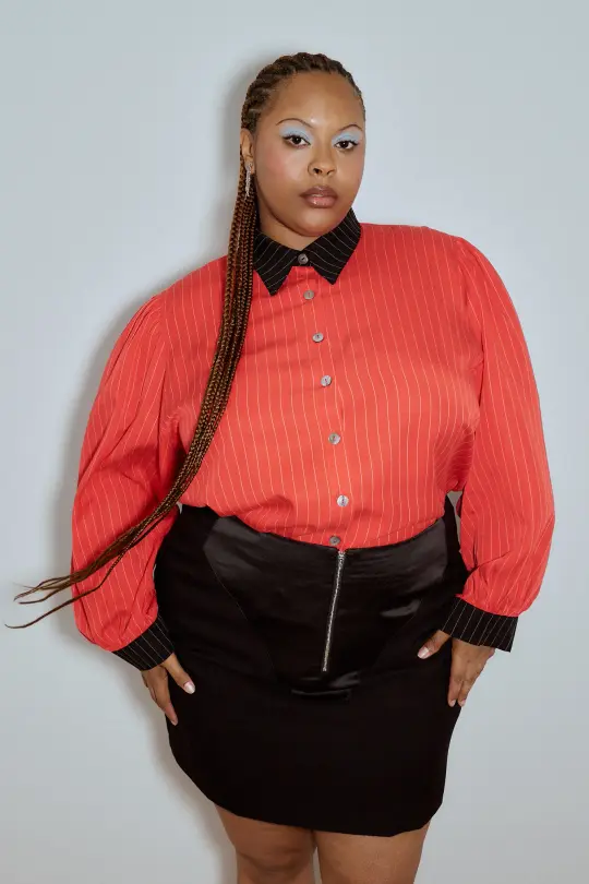 Boss Blouse Woven Tencel Stripe Red / Black