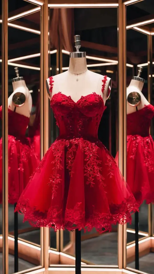 Unique Red A-Line Spaghetti Straps Ebroidery Corset Mini Dress Homecoming Dress RS238