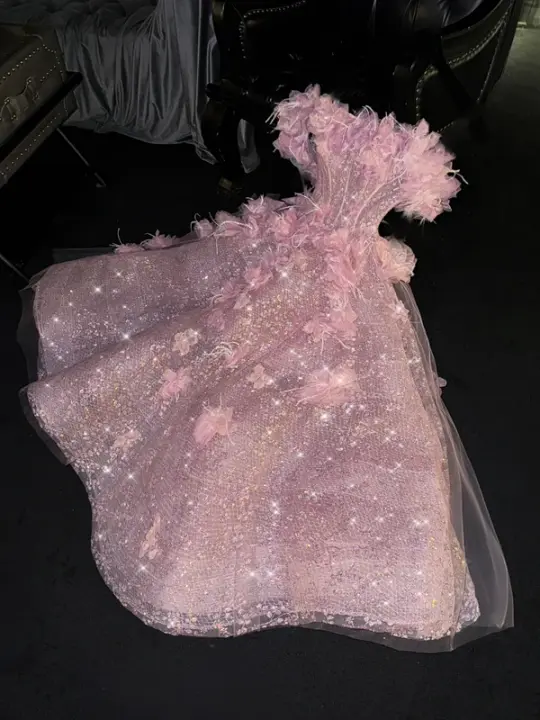 Light pink strapless fitted waist slim-fitting ball gown/bridal dress R8721