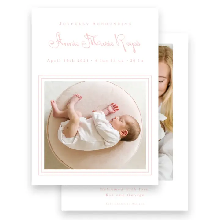 Girl's Pink Classic Border Birth Announcement