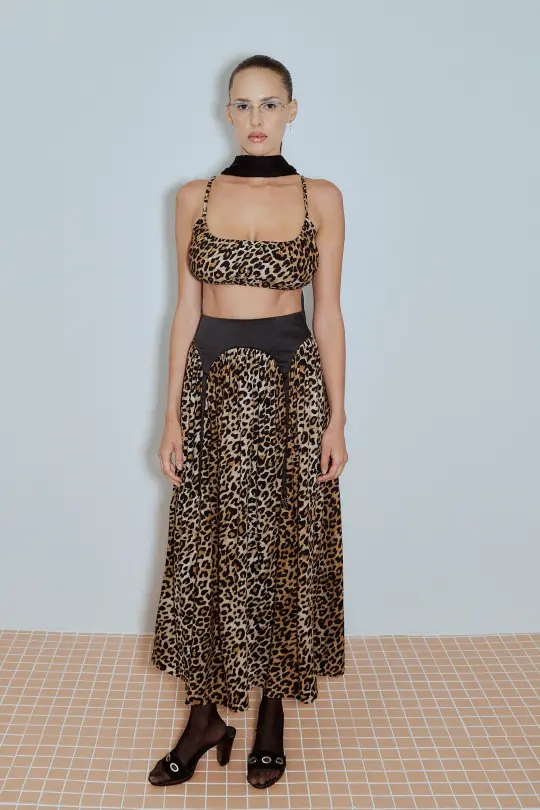 Garter Skirt Soft Linen Black/Leopard